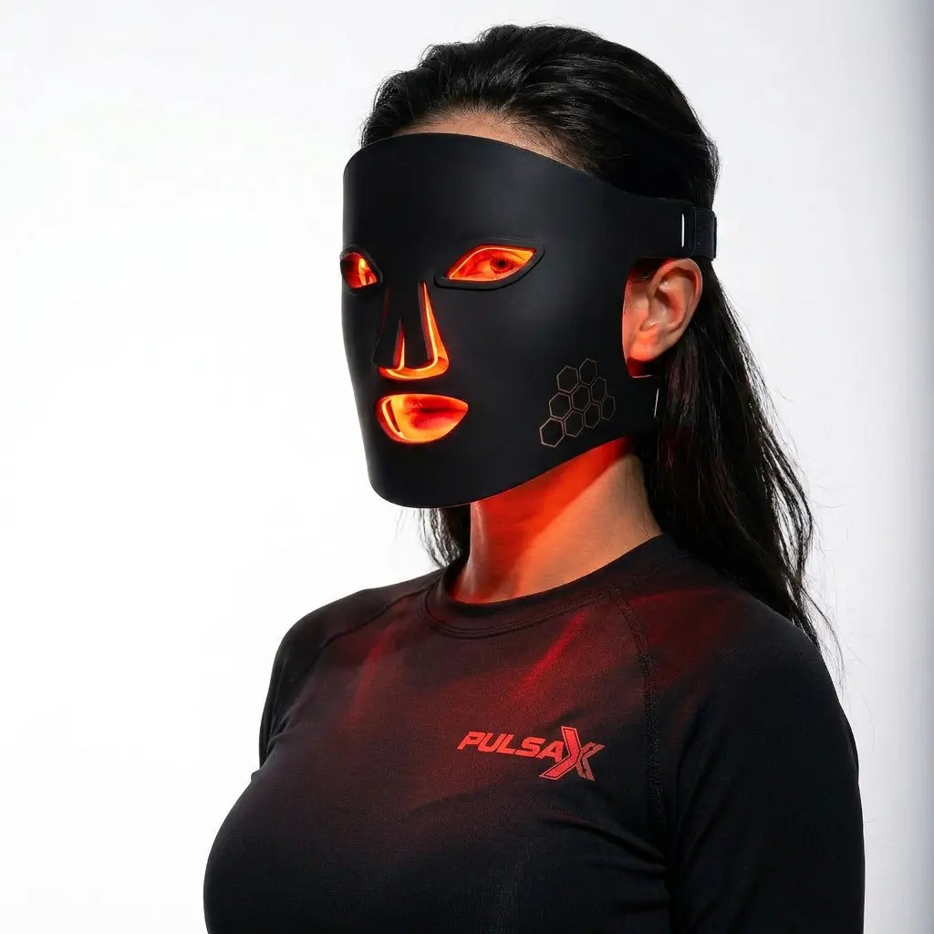 Masque LED visage Plumaé lumière rouge, infrarouge et bleue