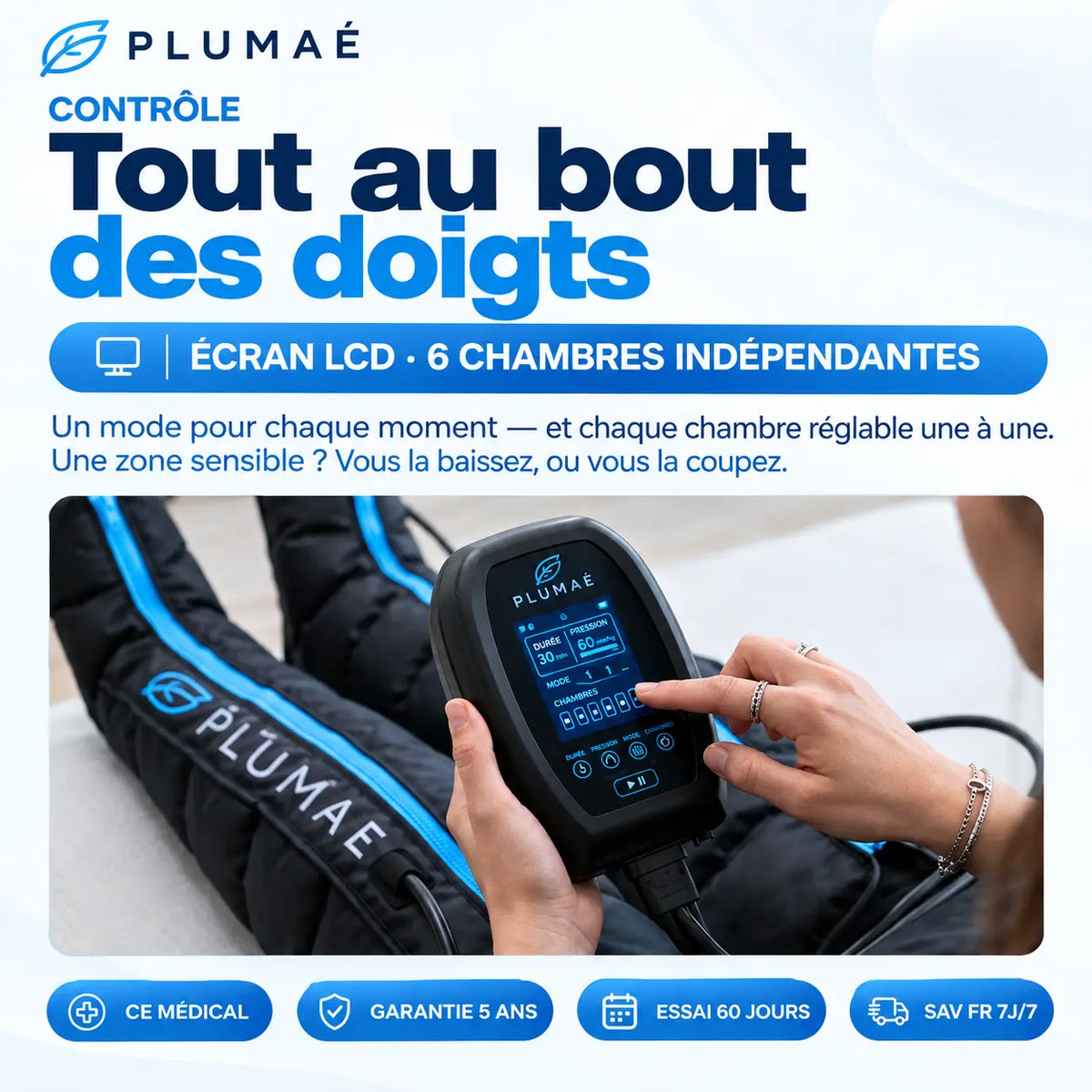 Bottes de pressothérapie Plumaé Premium avec chaleur – vue 5